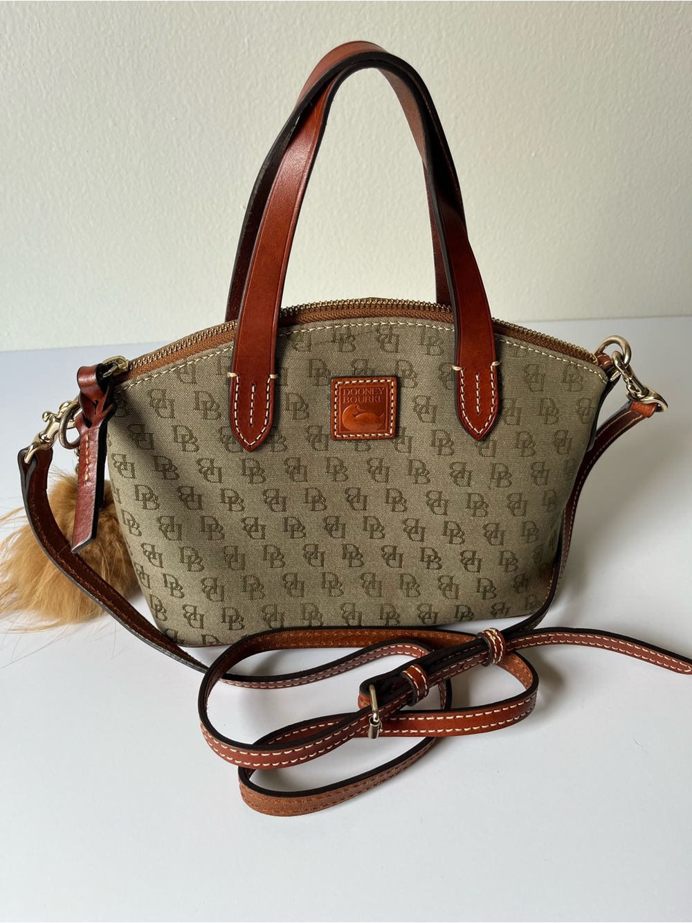 Dooney & Bourke Monogram Mini Satchel with Brown Leather
